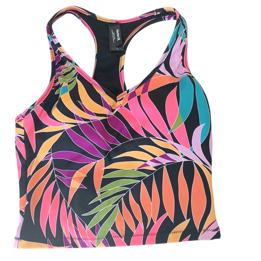 Hurley Swim‎ Top Women's Size M Vibrant Leaf Print Tropic